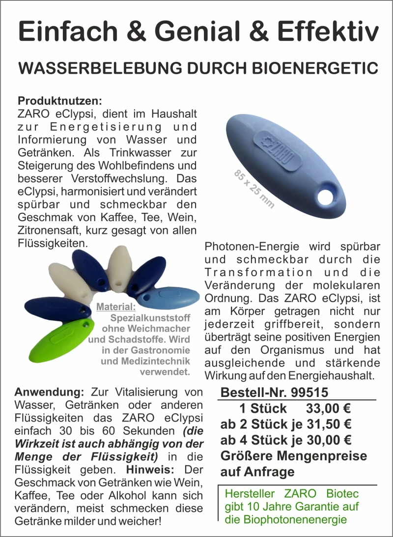 Eclypsi von Zaro-Biotec Wasserenergetisierung